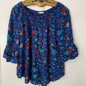BeachLunchLounge - Mufti Colored Floral Top - Vibrant, Size M, 3/4 Sleeves